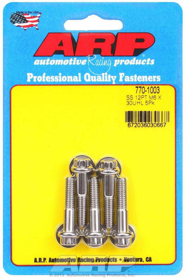 Auto Racing ProductsS/S Bolt Kit - 12pt. (5) 6mm x 1.00 x 30