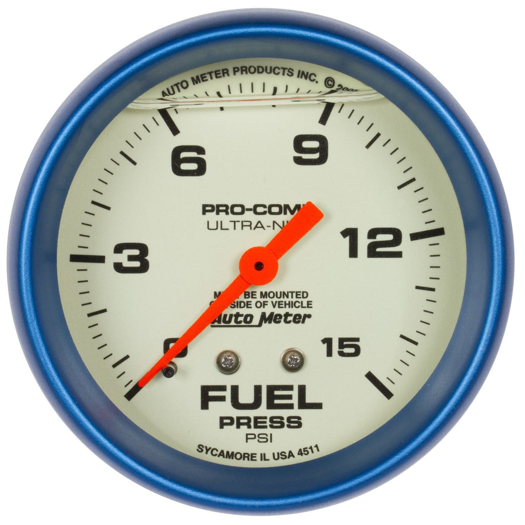 AutoMeter2-5/8 Ultra-Nite F/P Gauge 0-15psi