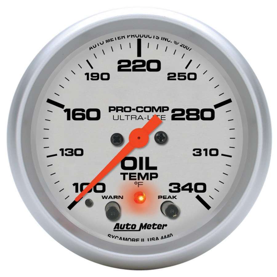 AutoMeter2-5/8in U/L Oil Temp Gauge w/Peak & Warning