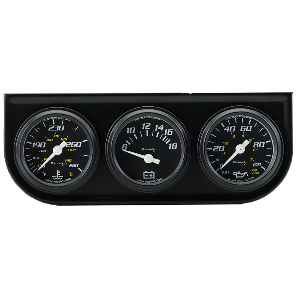 Equus1-1/2 Dia Triple Gauge Set w/Black Panel