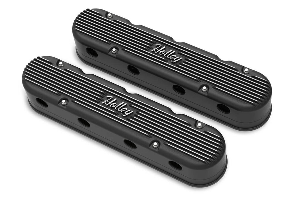 Holley2-Piece Cast Alm GM LS Valve Cover Set - Black