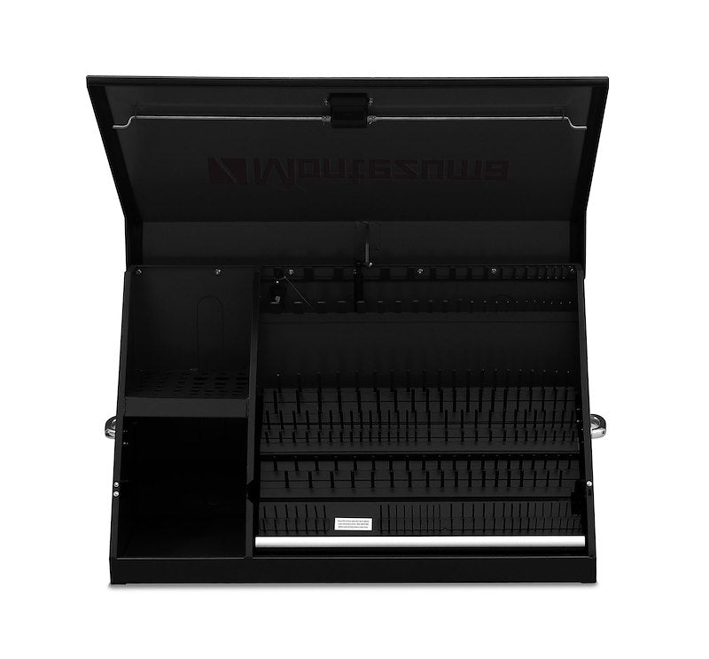 Montezuma Tool Box; TRIANGLE®; Portable; Single Lid; Powder Coated; Black; Steel; 36-3/4 Inch Length x 17-1/2 Inch Width x 21-5/8 Inch Height; Organize More Than 280 Tools