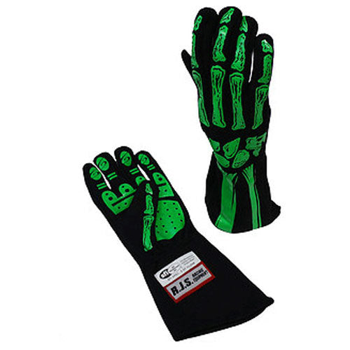 RJSSingle Layer Lime Green Skeleton Gloves Large