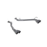 2.5in. Axle-Back. Dual Rear Exit. Aluminized Steel. Quad Tips.